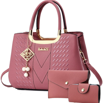 Women's Lightweight PU Three-Piece Bag Set with Removable Strap