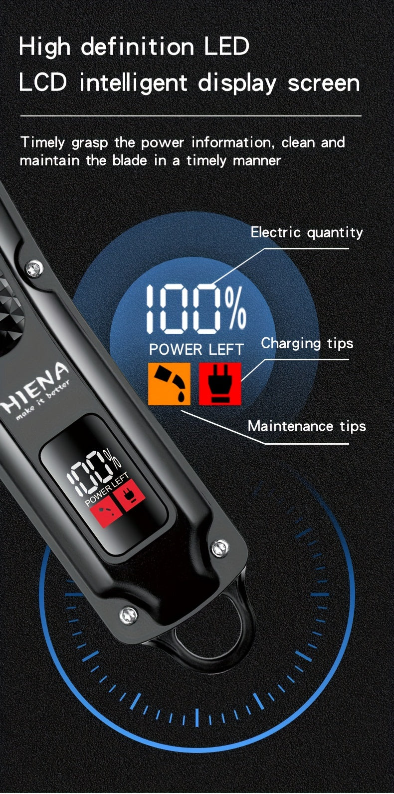 HIENA Professional Hair Clippers for Men and Women with LCD Display, USB Rechargeable, ≤36V Operating Voltage, 18650 Series Lithium Battery, Efficient and Precise Haircutting for Salon and Home Use - ayq
