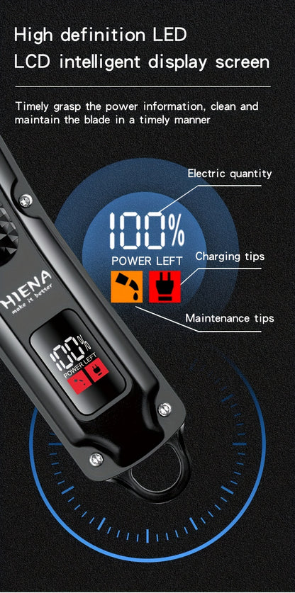 HIENA Professional Hair Clippers for Men and Women with LCD Display, USB Rechargeable, ≤36V Operating Voltage, 18650 Series Lithium Battery, Efficient and Precise Haircutting for Salon and Home Use - ayq