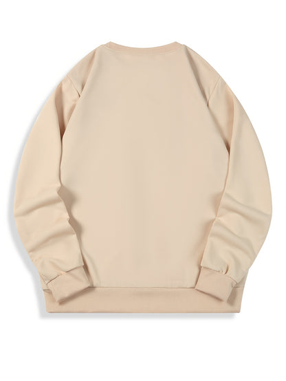 Men's Happy New Year Sweater - Loose Fit Round Neck Pullover Shirt with Golden Script, Light Grey & Machine Washable Casual Party Outfit for Everyday & Celebration Wear, Cute Sweaters, Festive Apparel, Festive Design, Durable