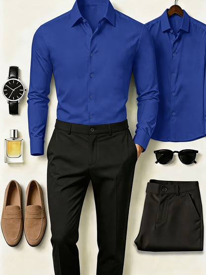 Men's All-Season Business Set: Long Sleeve Shirt & Formal Pants