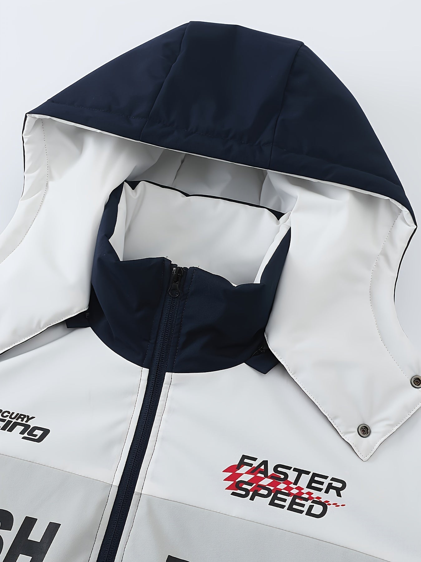 Men'S Casual Motorcycle Jacket, Warm Pilot Fashion Top 6023, 100% Polyester Hooded Collar with Alphabet Pattern, Long Sleeve Regular Fit, Non-Stretch Woven Fabric, Zipper Placket, with Pockets - 280gsm