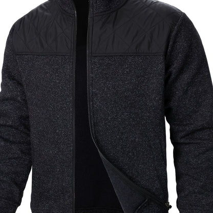 Men's Blocking Quilted Jacket For Spring And Autumn, Casual Stylish Outdoor Stand Collar Coat As Gift
