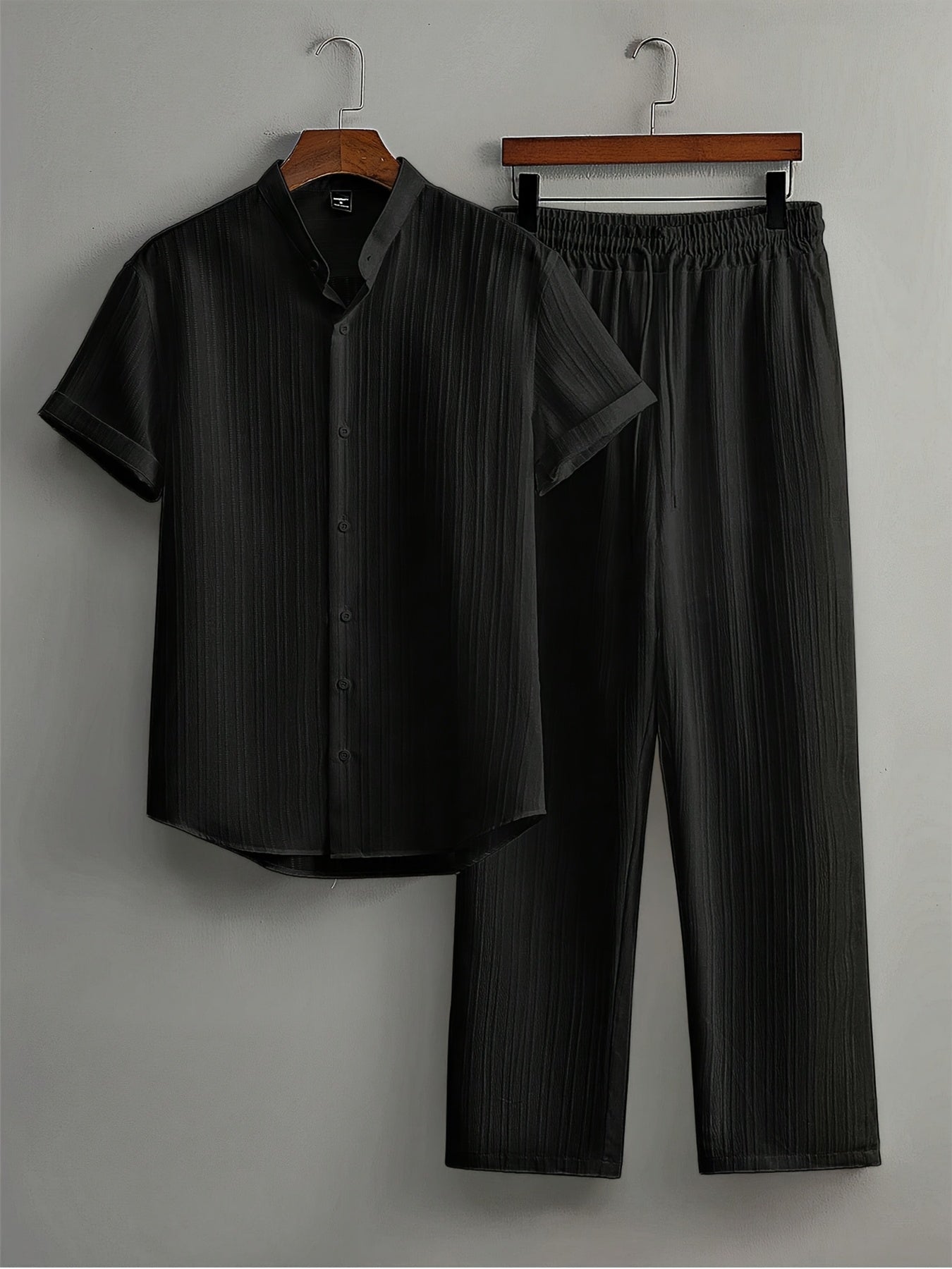 Men's Casual Short Sleeve Lapel Shirt and Trousers Set