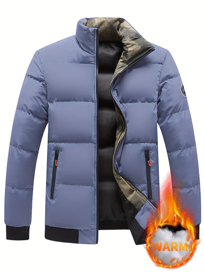 Men's Lightweight Jacket with - Winter Warm Coat, Stand Collar & Zippered Pockets, Beige/ & Black, Machine Washable (No Dry Clean) - Casual & Formal Outerwear for Cold Weather (-Filled)