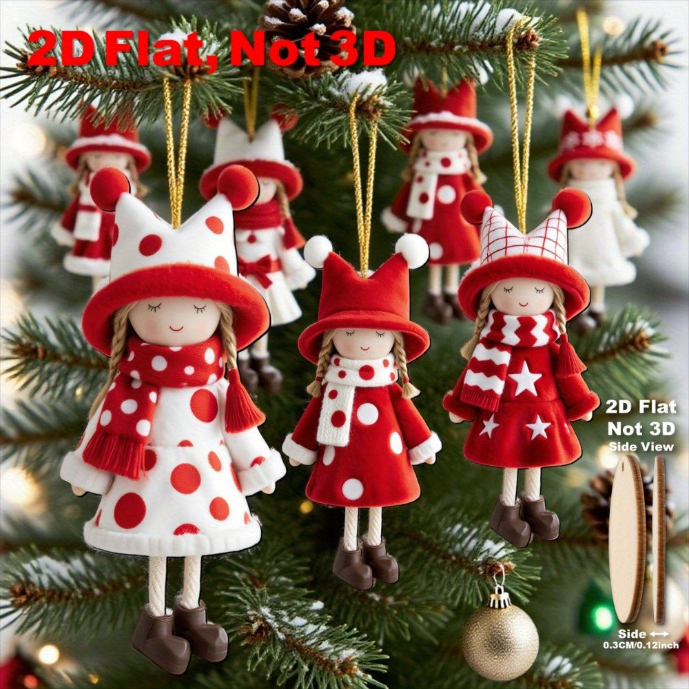 2D Flat, 16pcs Set of Classic Red and White Design Excellent Christmas Girl Doll Ornaments, Suitable for Thanksgiving, Halloween, and Christmas Celebrations, Perfect Holiday Gifts, New Year'S Day Decorations, Christmas Tree D