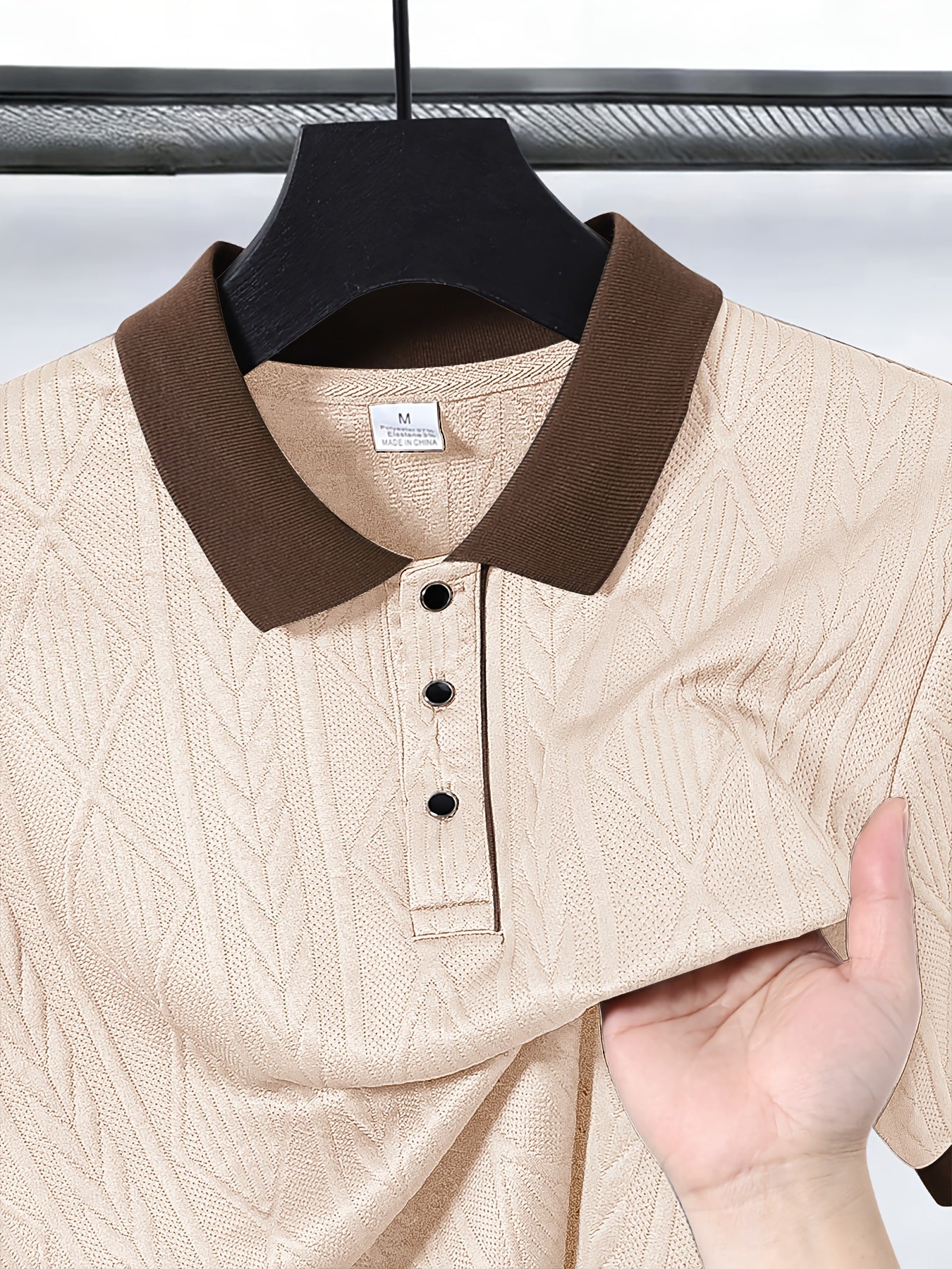 Men's Casual Polo Shirt with Breathable Jacquard Fabric