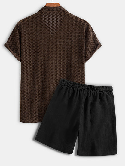 Men's Stretch Jacquard Short Sleeve Shirt & Shorts Set