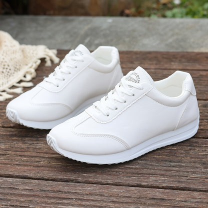Women's Lightweight Casual Sneakers - White Synthetic Leather, All-Season Comfort, Stability Support, Breathable Fabric Lining, TPR Sole, Perfect for Casual Attire, Cute Shoes