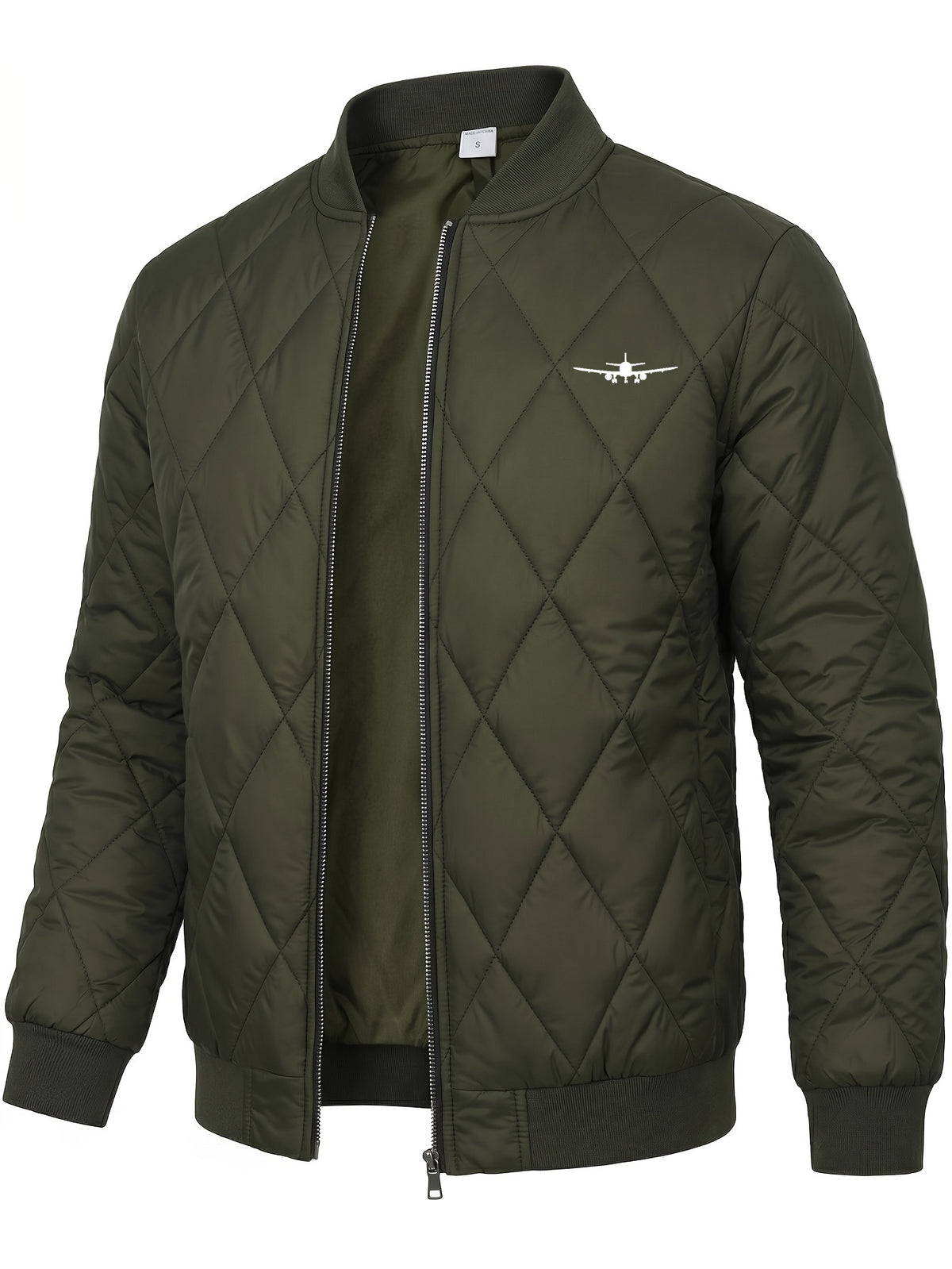 Men's Casual Padded Baseball Collar Coat with Chest Print