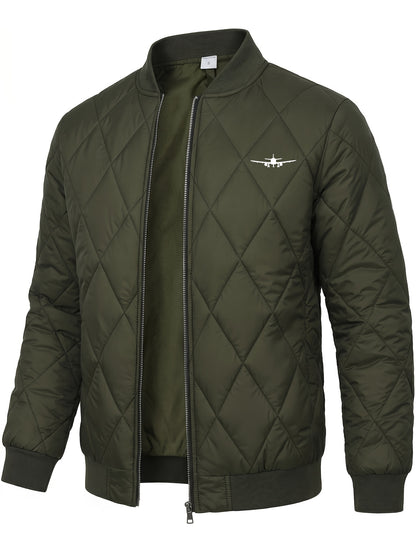 Men's Casual Padded Baseball Collar Coat with Chest Print