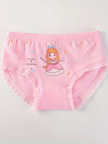5-Pack Girls Cotton Briefs with Cute Cartoon Lace Trim