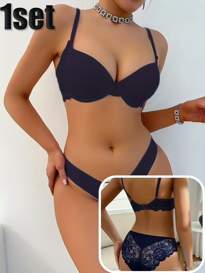 Sexy Solid-Color Lingerie Set with Underwire Bra & Lace Briefs