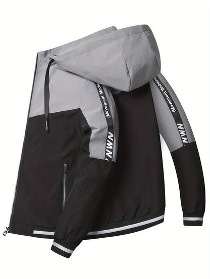 Men's Hooded Color-Block Jacket - Lightweight Spring/Fall Coat