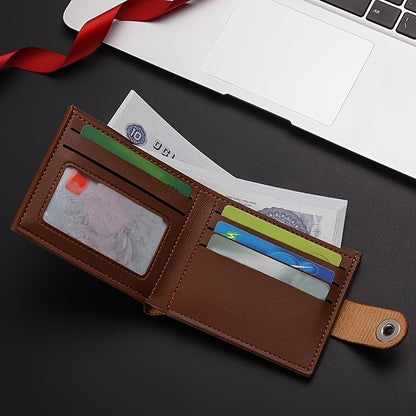 Men's Short Wallet with Magnetic Closure, PU Leather Bill Holder, Travel Document Pouch, Everyday Use Card Holder, Unisex Coin Purse