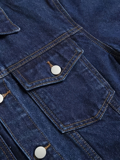 1pc Men'S Casual Denim Jacket, 80% Cotton 20% Polyester, Solid Color, Lapel Collar, Non-Stretch Woven Fabric, Regular Fit with Pockets