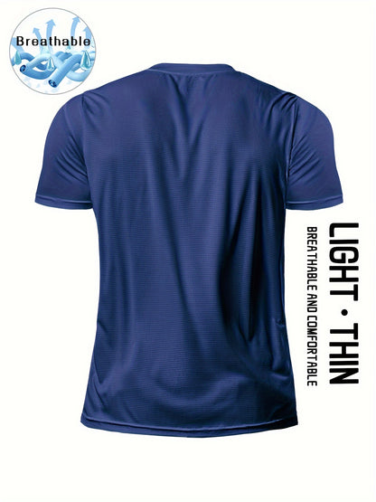 Տղամարդկանց պինդ սպորտային վերնաշապիկ, Active Breathable Short Mee Slim-fit Crew Neck Tee, Տղամարդու հագուստ բացօթյա համար