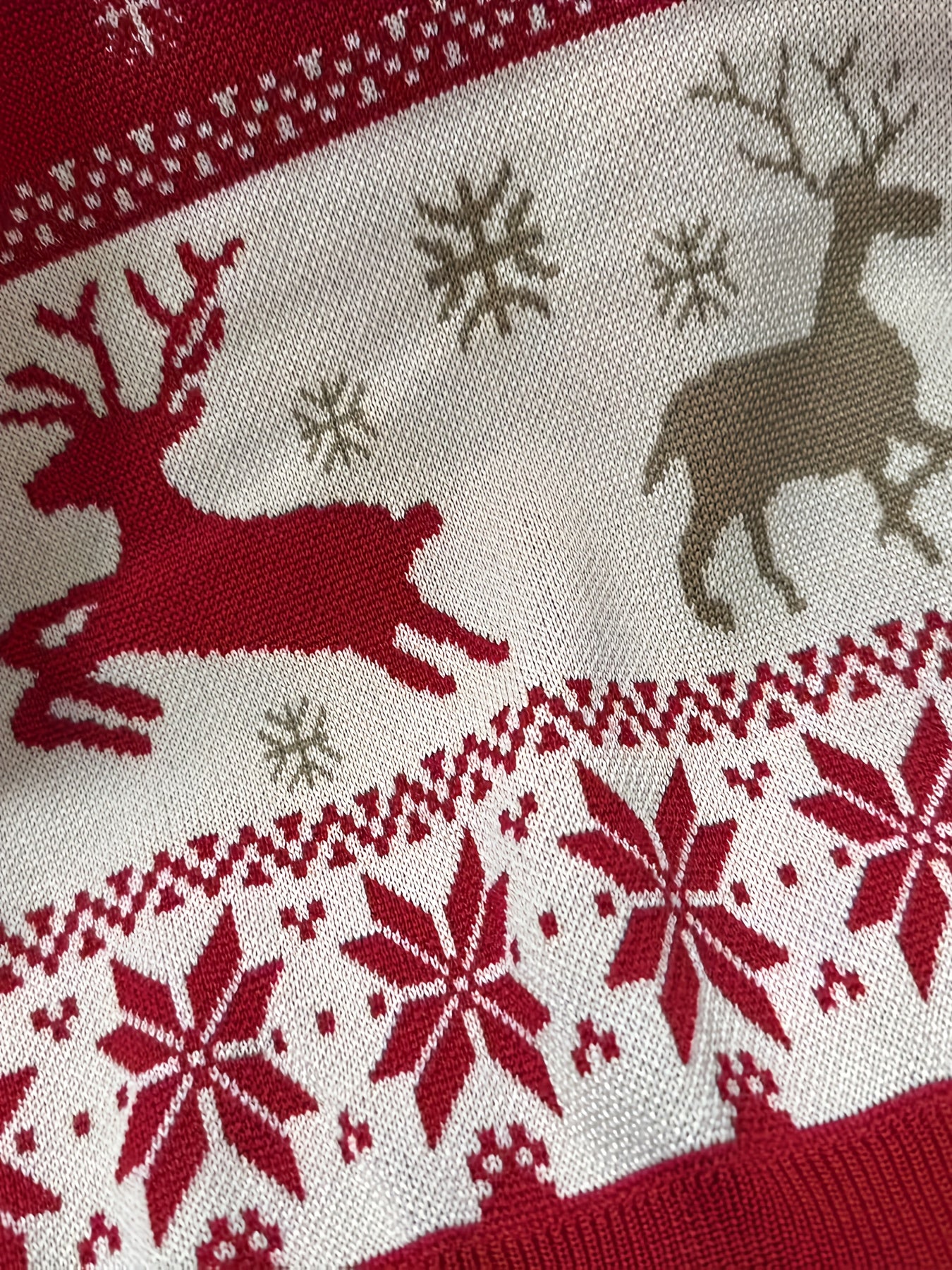 Women's Elegant Red & White Winter Sweater with Nordic Reindeer & Snowflake Pattern - Cozy Sweater for Christmas, New Year's Eve, Valentine's Day - Machine Washable Long Sleeve Round Neck Sweater in Red, White, Brown & Black
