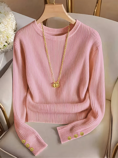 Elegant Solid Color Crew Neck Top for Women, Spring/Summer