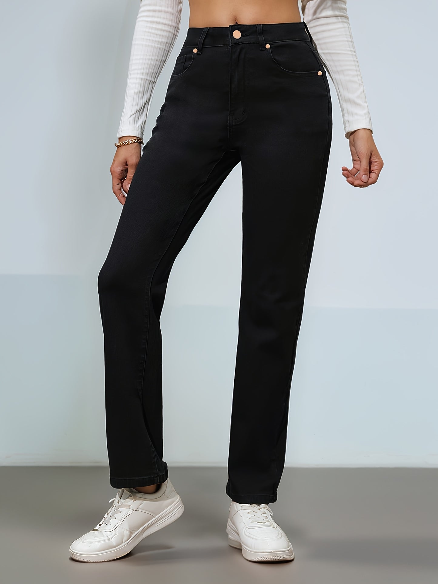 Women's Black High-Waist Skinny Straight Leg Jeans
