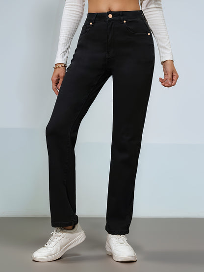 Women's Black High-Waist Skinny Straight Leg Jeans