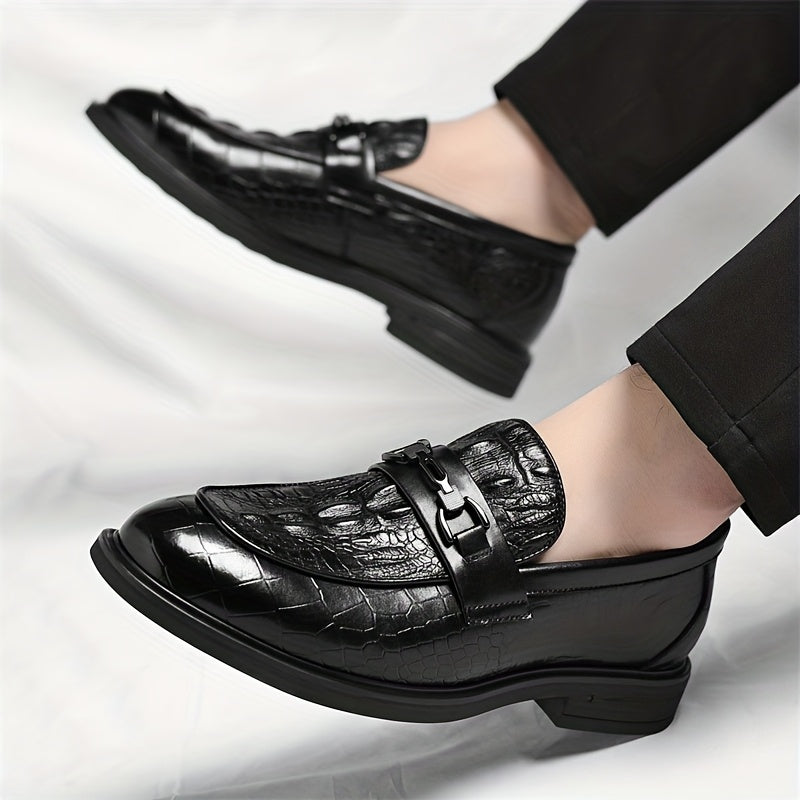 Men's Alligator Print Casual Loafers with Soft Rubber Sole