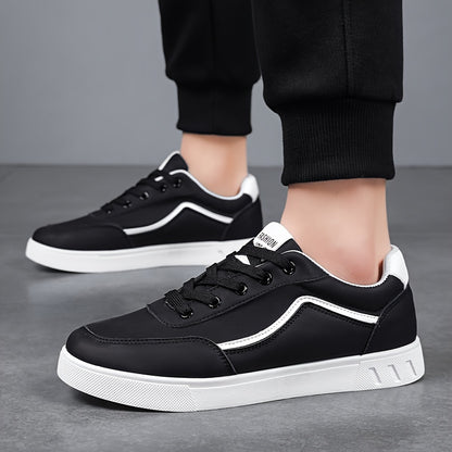 Men'S Fashion Skateboarding Shoes, Durable Anti-Slip Lace-Up Outdoor Sports Sneakers, Street Style Low Top Casual Footwear, PU Upper, Fabric Lining, PVC Sole, Cloth Insole, Round Toe, for Hiking, Daily Wear, Parties, Weddings