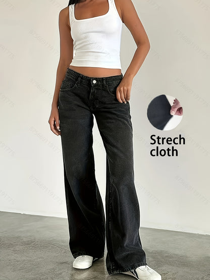 Women's Fashion Stretch Denim JK8820-T# Long Pants, Casual Washed Jeans, Straight Fit, No Belt, All-Season, Solid Color, Regular Length, Built-in Zipper, CPUY Brand