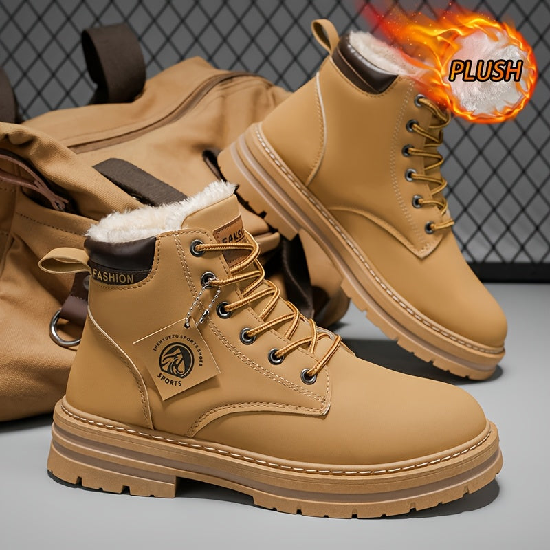 Men's Snow Sports Training Shoes for Autumn and Winter, Featuring a Plush-lined Thick Design for All-over Comfort. Soft, Light Beige-friendly, and Thickly Insulated for Warmth, Suitable for Various Winter Leisure Activities.