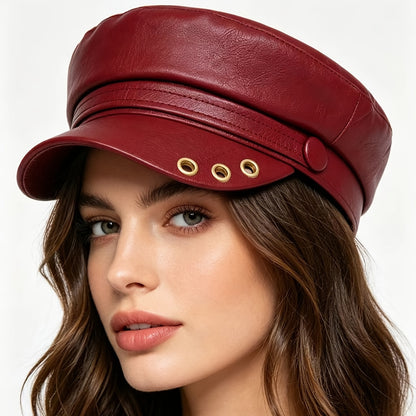 Elegant PU Octagonal Hat for Autumn Winter Casual Wear