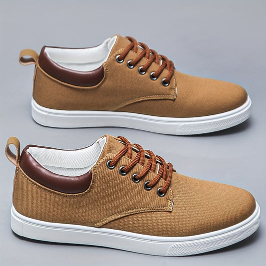 Men's Low Top Casual Canvas Skate Shoes, Breathable Lace-up Casual Flats For Outdoor Walking Driving, Men's Street Footwear