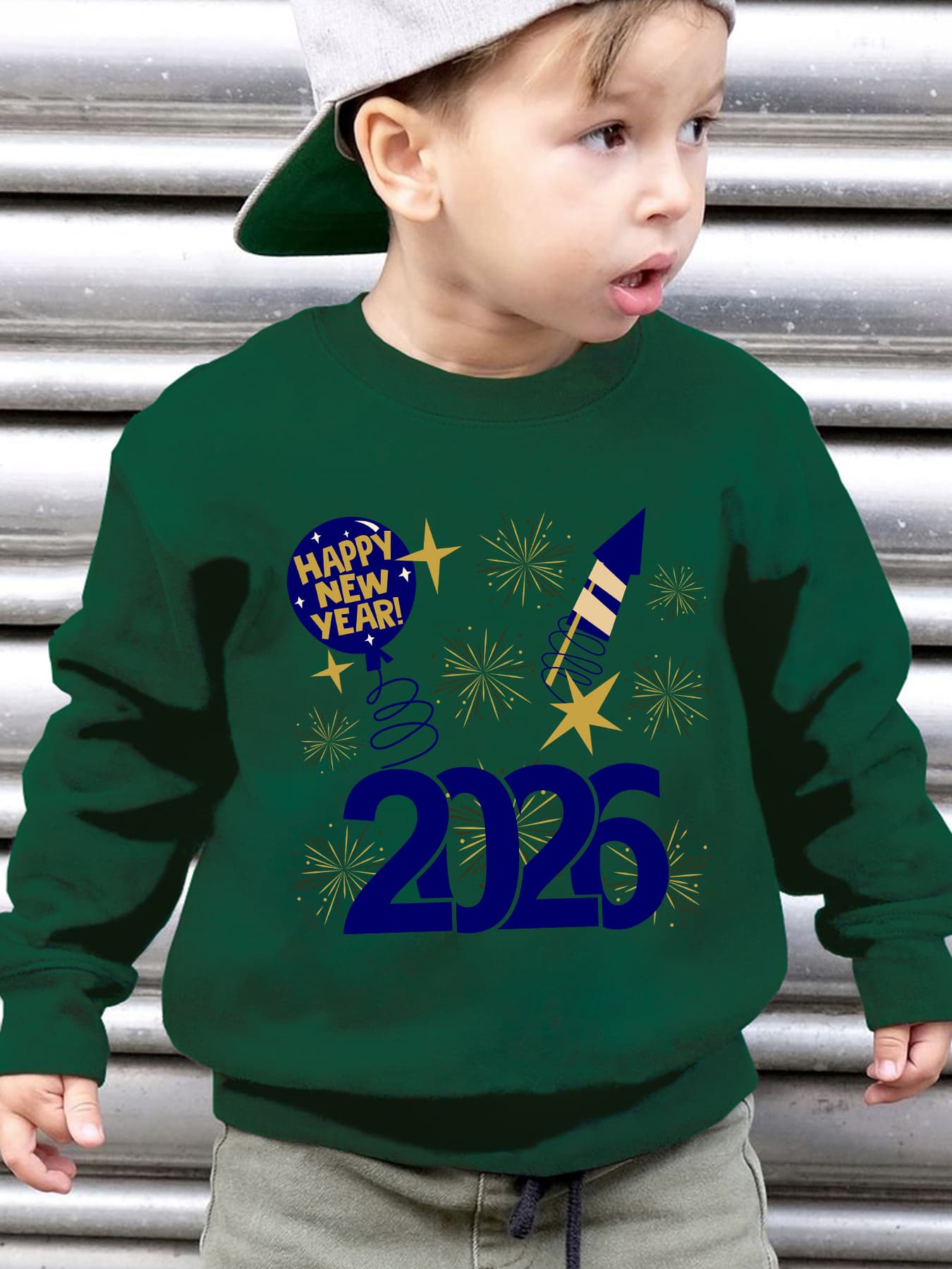 Boys' 2026 New Year Rocket & Fireworks Print Sweatshirt - Winter Warm Long Sleeve Sweater with 2026 Number Design, Casual Round Neck Pullover for Christmas & Parties ( to)