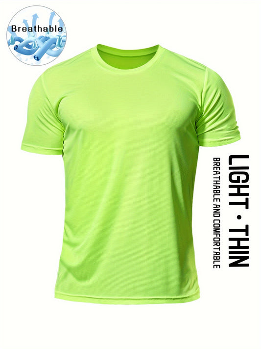 Տղամարդկանց պինդ սպորտային վերնաշապիկ, Active Breathable Short Mee Slim-fit Crew Neck Tee, Տղամարդու հագուստ բացօթյա համար