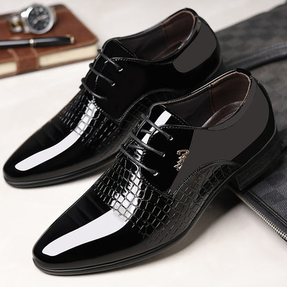 Men's Dress Shoes, British Style Elegant Lace-up Pointed Toe Loafers, Wedding Shoes, Gift for Men, Youth Formal Business Casual Shoes, Black - ayq