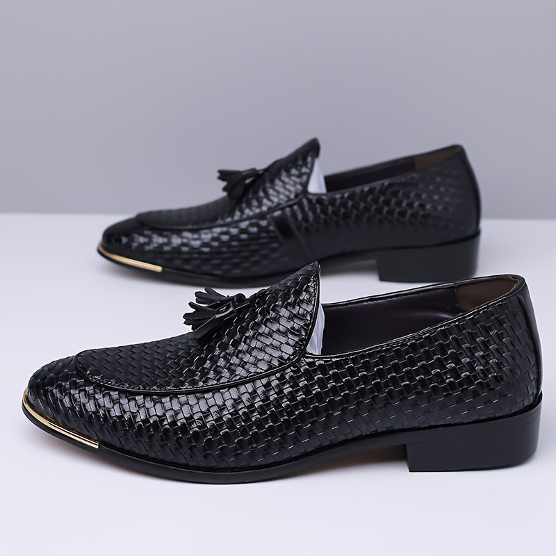 Men's Casual Woven Pattern Loafers with Pointed Toe