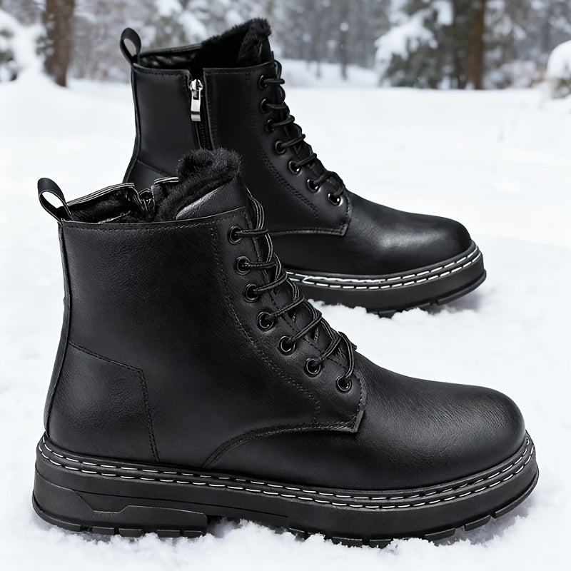 Men's Heavy-Duty Winter Boots with Thick Sole &  Upper - Zipper/Closure for Hiking, Ice Traction PVC Outsole, Round Toe s for Outdoor,, Snow (Compatible with warm inner liners) - Cold Weather Boots for