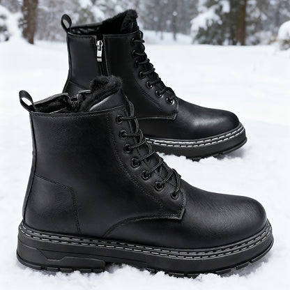 Men's Heavy-Duty Winter Boots with Thick Sole &  Upper - Zipper/Closure for Hiking, Ice Traction PVC Outsole, Round Toe s for Outdoor,, Snow (Compatible with warm inner liners) - Cold Weather Boots for