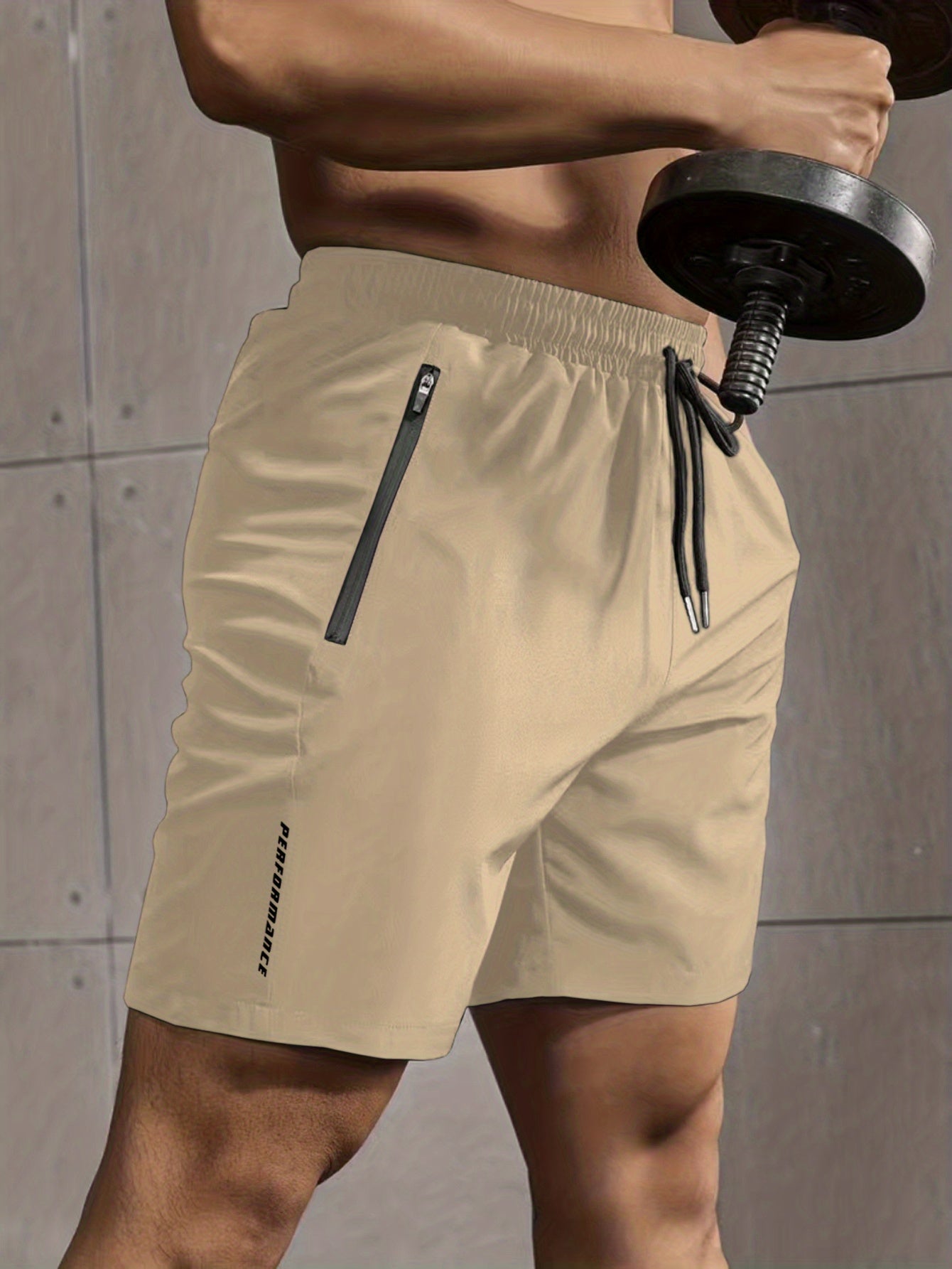 Super Thin Men's Casual Simple Style Comfy Shorts, PERFORMANCE Letter Print Home Pajamas Bottom With Zipper Pockets And Drawstrings, Men's Summer Outdoor Fitness Clothing