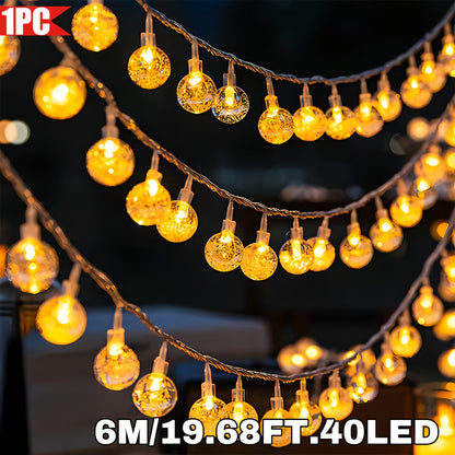 1pc, Crystal Ball Bubble Ball String Lights, 40/20/10LED, Spherical Fairy String Lights, Battery Powered, Suitable for Home, Wall Decoration, Bedroom, Party, Festival, Wedding, Autumn Decoration, Wall Decoration, Halloween, T