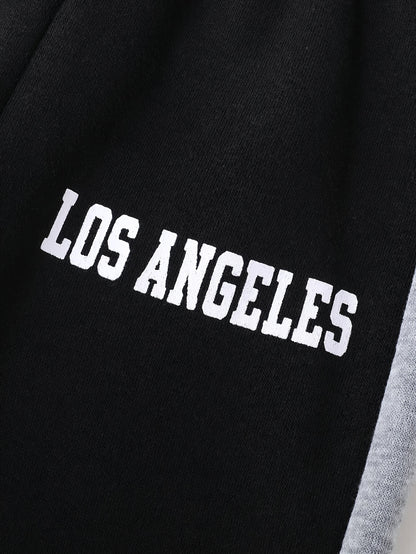 2pcs Boys' Autumn/Winter Fleece-Lined Hooded Sweatshirt and Pants Set, Simple Letter Print Fashion Classic Outfit for Outdoor Sports and Casual Wear, 100% Polyester Knit Stretch Fabric, Ideal Gift Choice for Kids, Perfect for