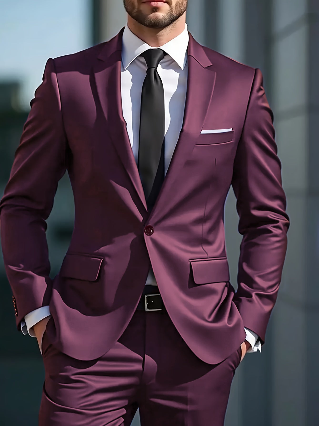 Men's Casual Business Suit 2-Piece Set with Lapel Collar
