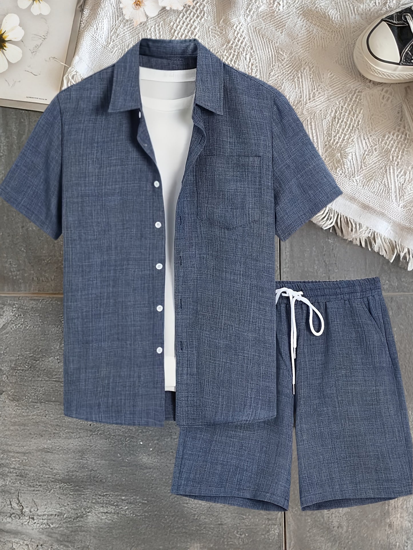 Men's Casual Elegant Summer Short-Sleeve Shirt & Shorts Set