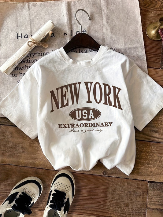 Ladies' Casual T-shirt With Letters, NEW NY USA Pattern, Circular Nect, Summer And Spring Fashion Clothing