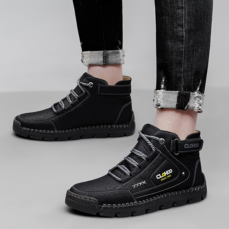 Men's Retro High-Top Casual Ankle Boots with Buckle & Lace-Up