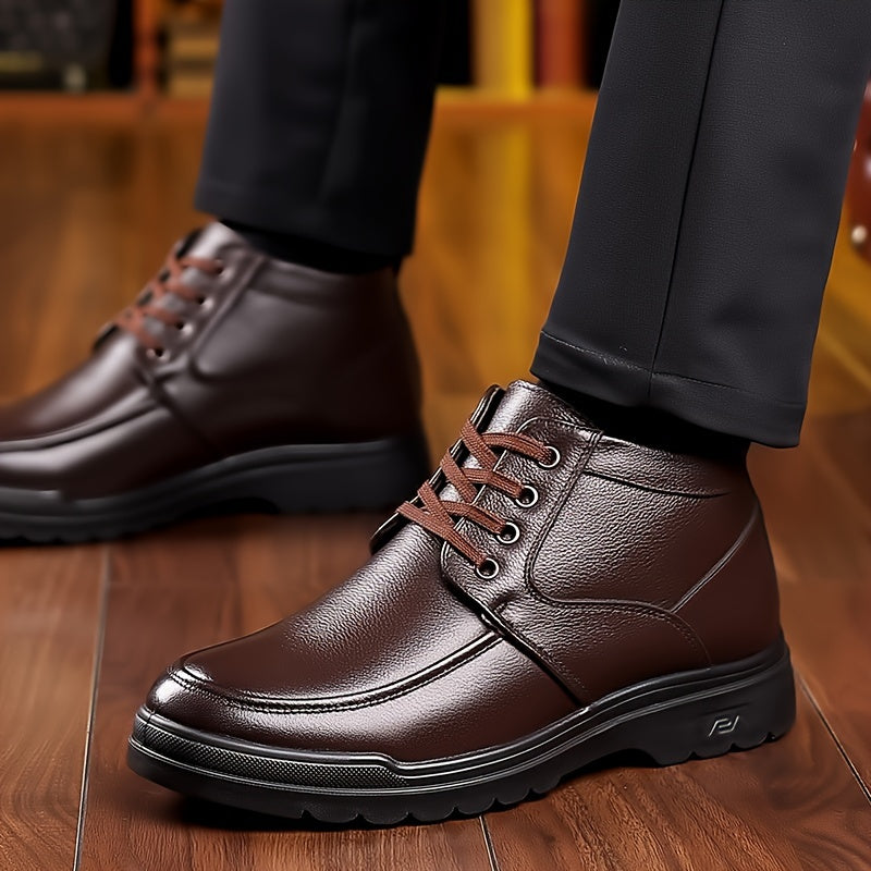 Men'S Thickened Snow Boots with Fleece Lining Made of Cowhide, Model 5529.