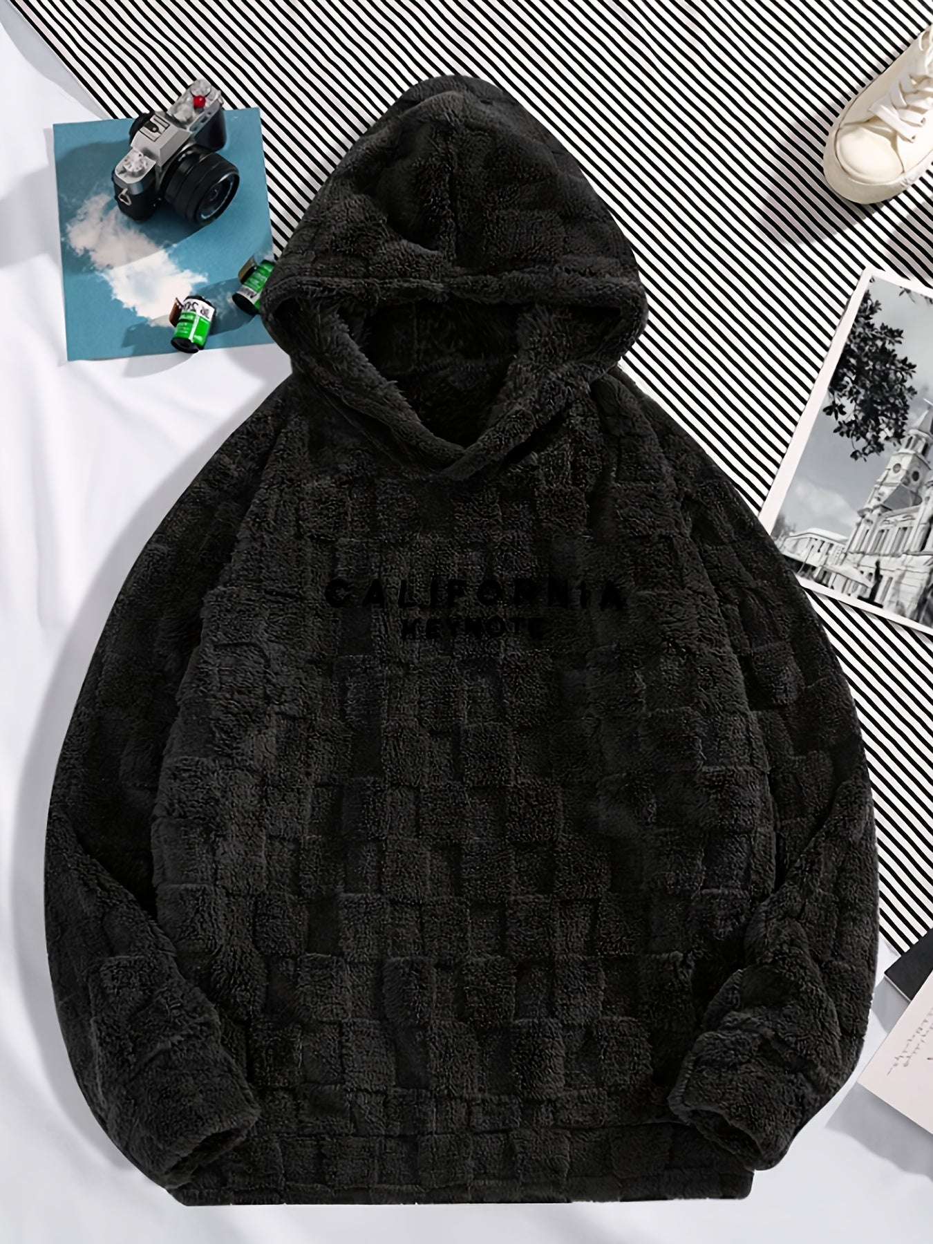 1pc Men Long Sleeve Jacquard Hooded Sweatshirt, Casual Casual Attire