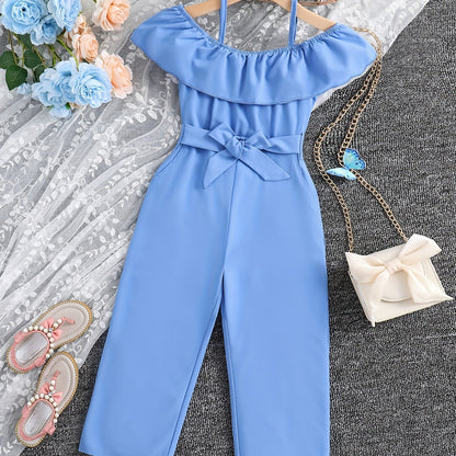 Girls Ruffle Cami Romper Belt Off Shoulder Նրբագեղ ամառային գարուն աշուն մանկական հագուստ
