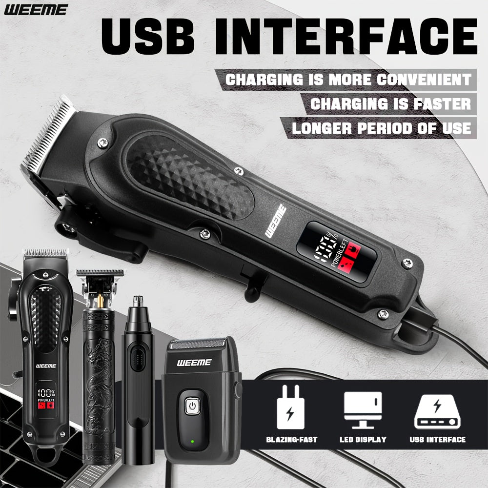 WEEEME 4pcs Men'S Electric Hair Clipper, Nose Hair Clipper, Shaver Set - Wireless USB Charging Professional Hair Clipper Set with Lithium Battery - His Ideal Gift, Hair Accessories | Modern Hair Clipper Tools