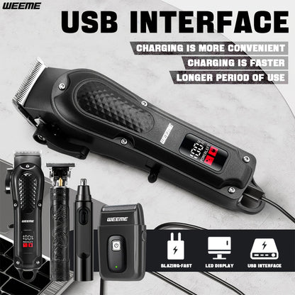 WEEEME 4pcs Men'S Electric Hair Clipper, Nose Hair Clipper, Shaver Set - Wireless USB Charging Professional Hair Clipper Set with Lithium Battery - His Ideal Gift, Hair Accessories | Modern Hair Clipper Tools