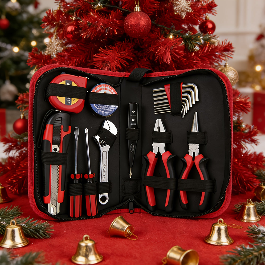 Christmas And New Year Gifts 18pcss Household Multi-Function Repair Tool Set 11pcs Set Including Slotted And Phillips Screwdrivers / Utility Knife / Electrical Tester / Insulation Tape / 3-Meter Tape Measure / 6-Inch Adjustab